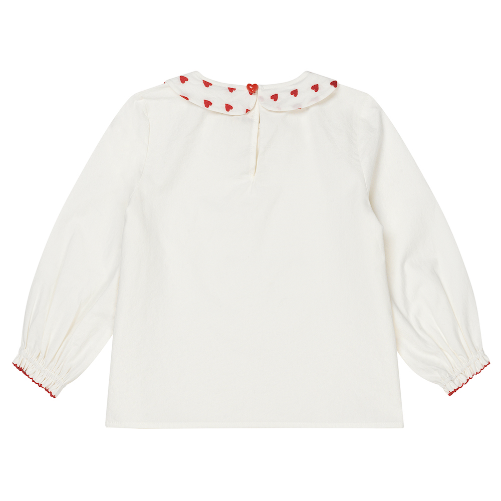 het dossier Haarvaten Verdwijnen Konges Slojd Coeur blouse white blouse top wit met kraagjes met rode  hartjes - Minipop